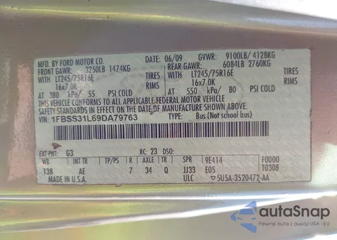 2009 Ford E-350 Super Duty Xl/Xlt z USA, uszkodzony, nr VIN 1FBSS31L69DA79763